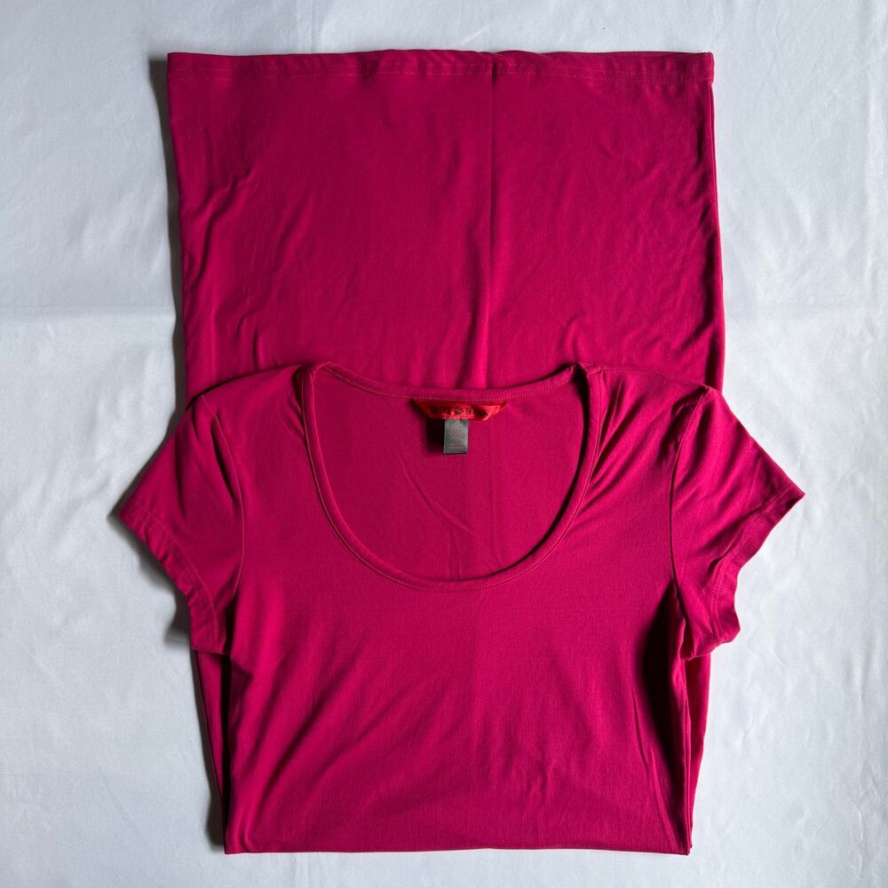 Y2k Hot Kiss Hot Pink Bodycon Scoop Neck Midi Dress Sz Medium Going Out Fitted